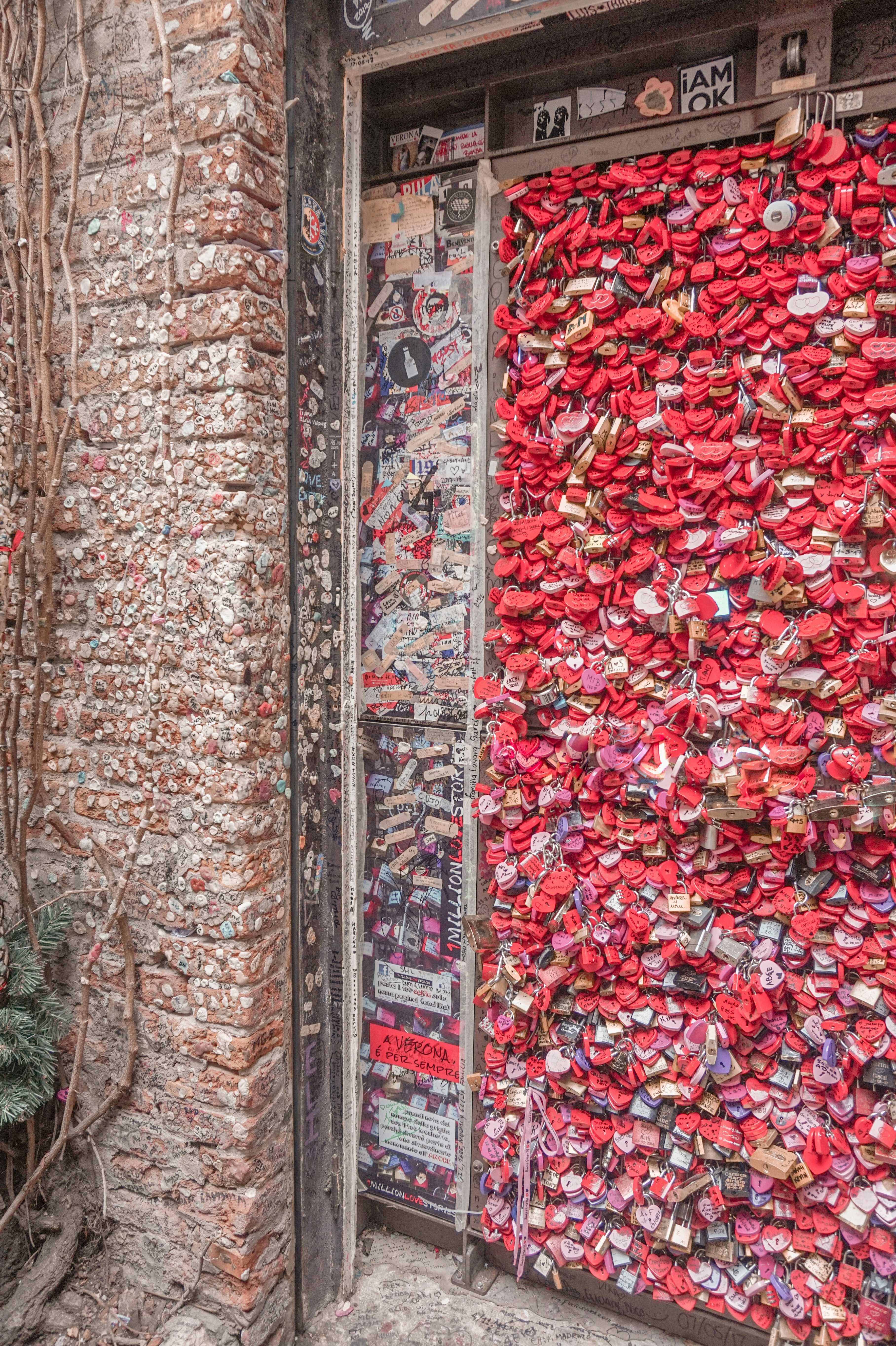 a wall covered in posters
