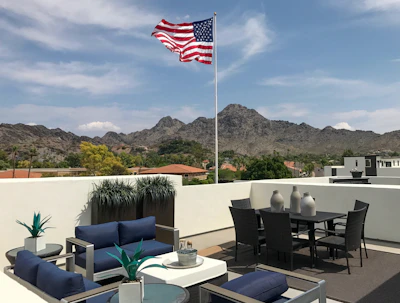 Custom design sketches of a motorized outdoor TV lift cabinet tailored for a Colorado patio.