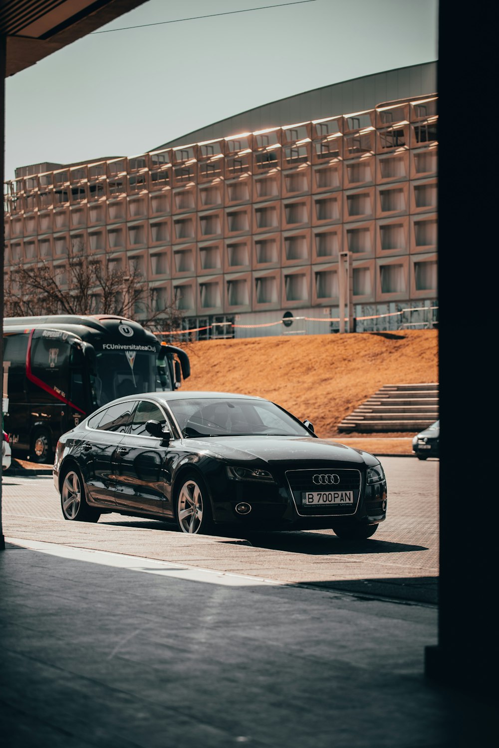 a car parked in front of a building