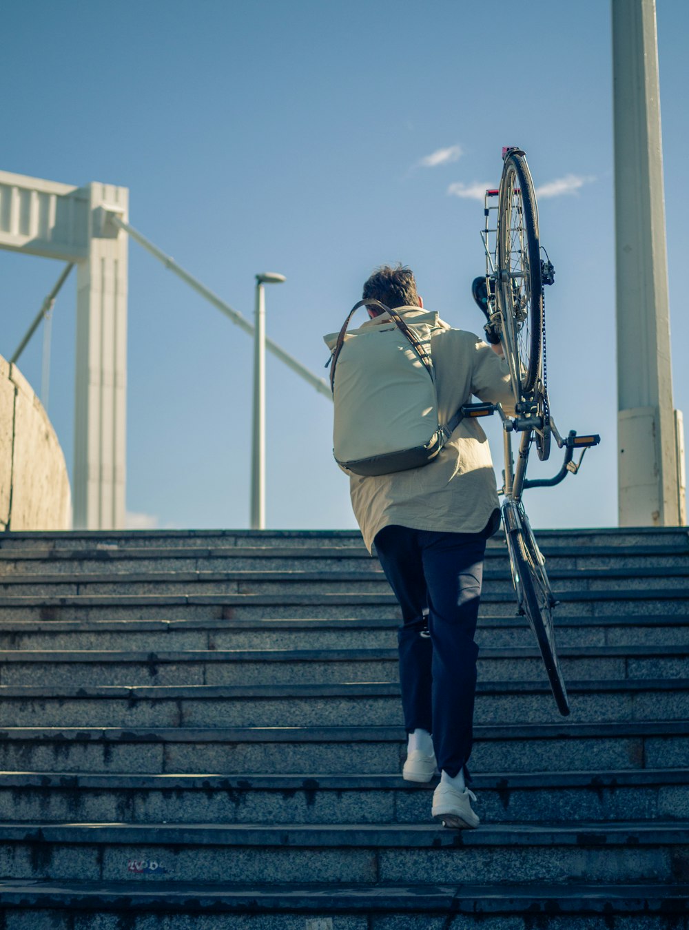 a person standing on stairs