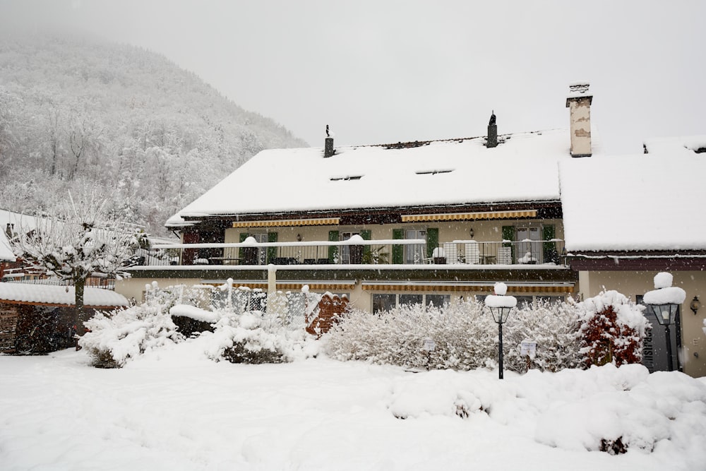 a house covered in snow