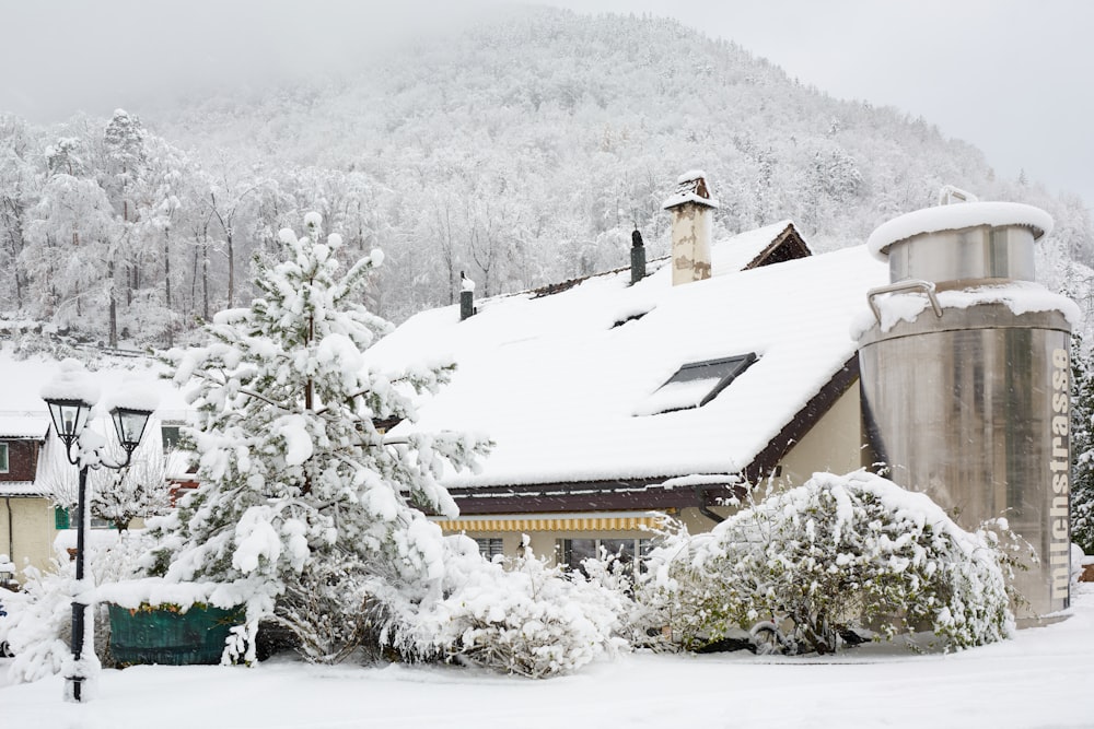 a house covered in snow