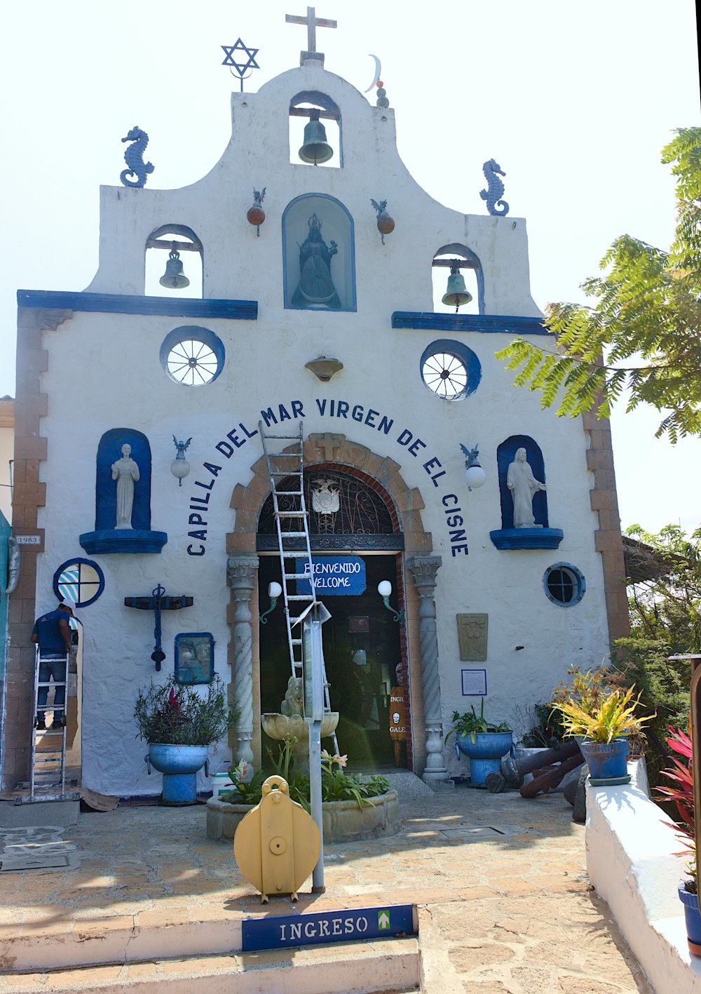 a church with a large clock tower