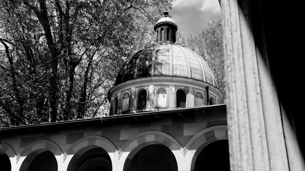 a dome shaped building with trees around it