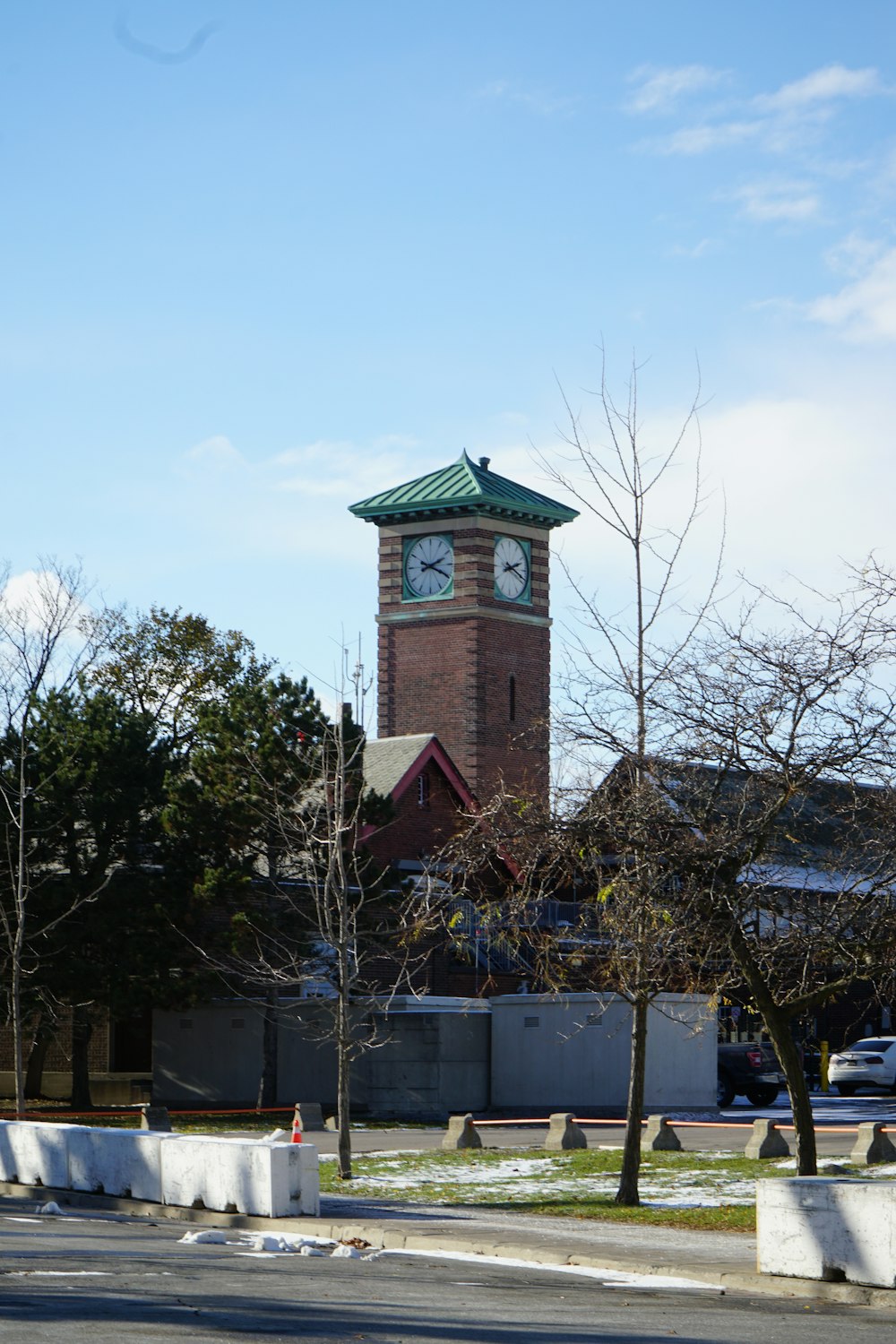 a clock tower on a brick building