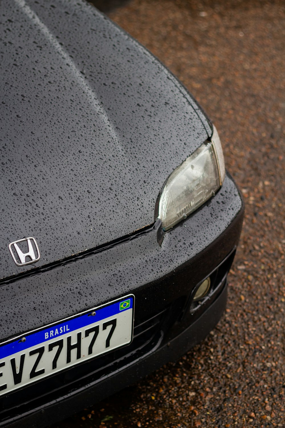 a close up of a car's headlight