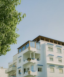 a building with a tree in the front
