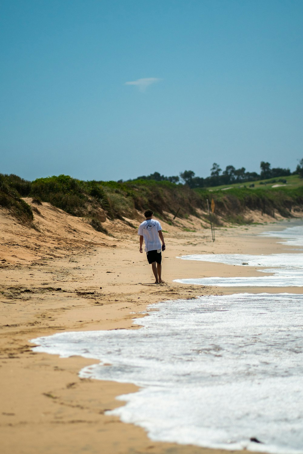 a man walking on a beach