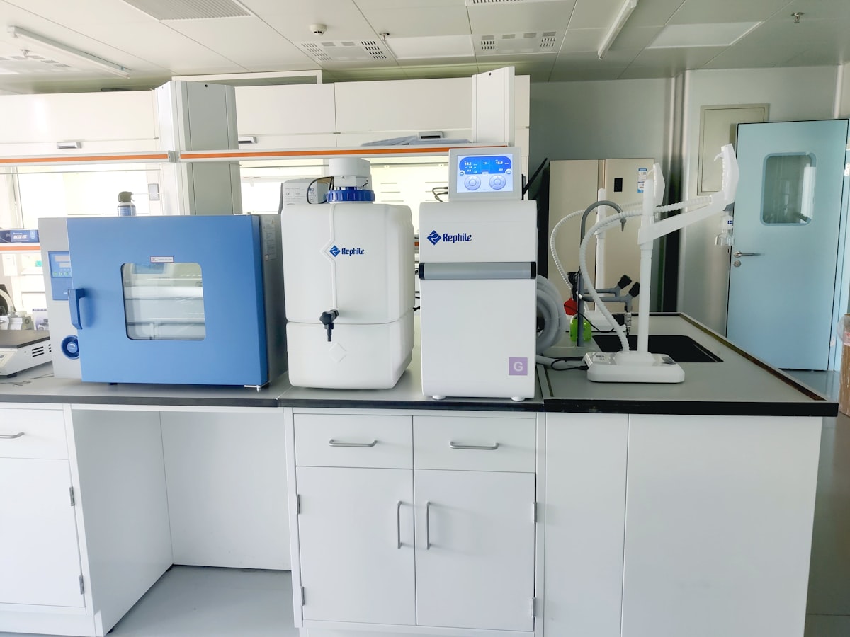 Modern pharmaceutical laboratory with temperature-controlled storage cabinets