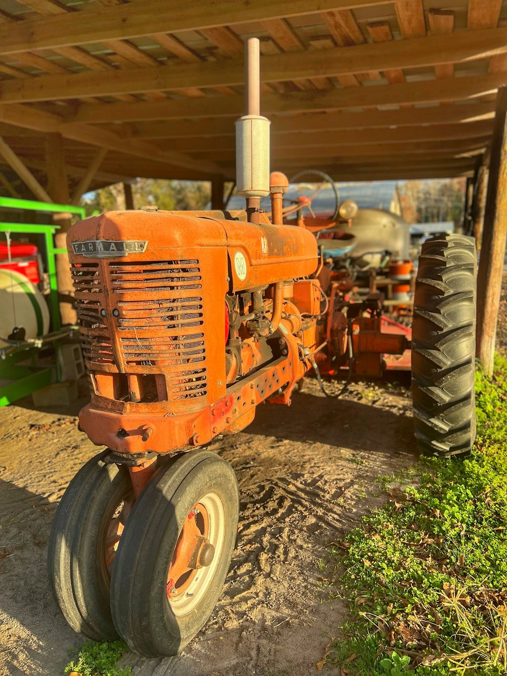 a tractor under a roof