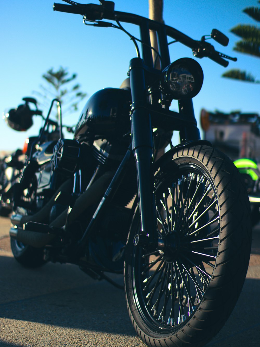 a motorcycle parked on the side of the road