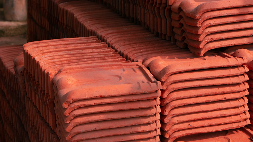 a stack of red bricks