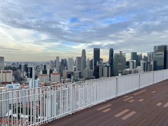 A luxurious penthouse with a city skyline view.