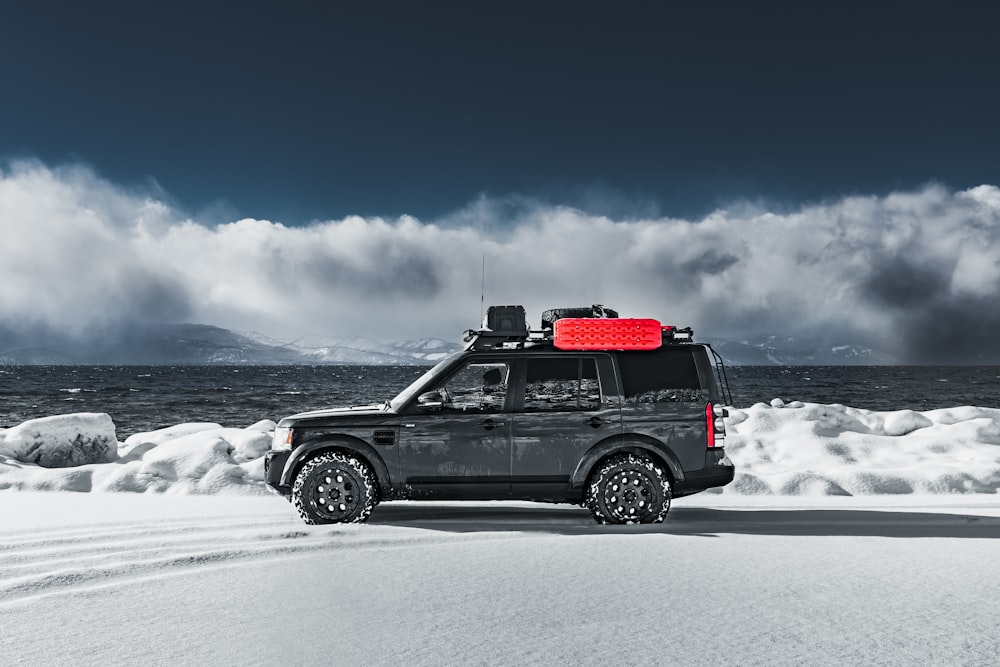 a car parked on a snowy road