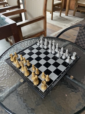 a chess board on a table