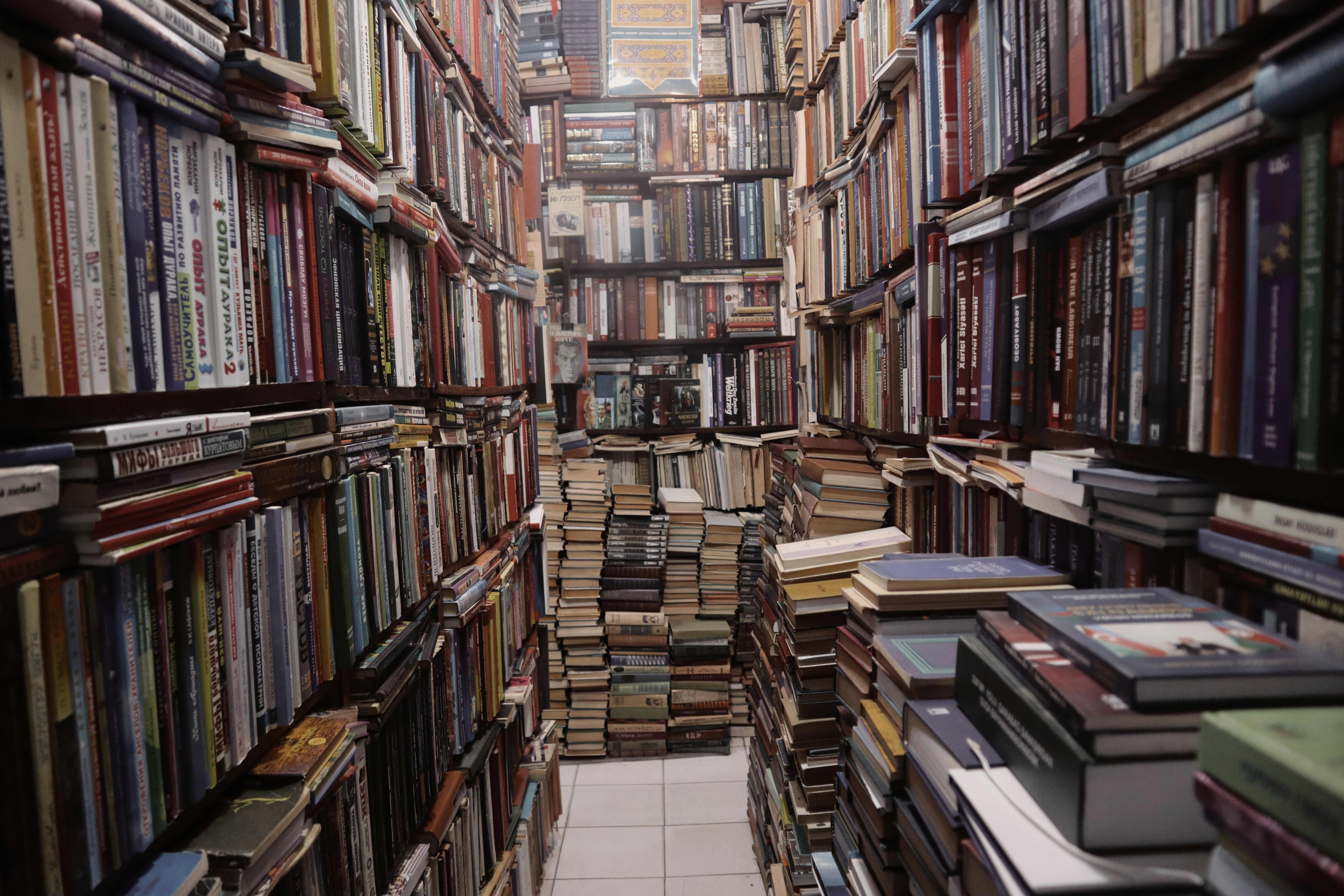 a room full of books, 