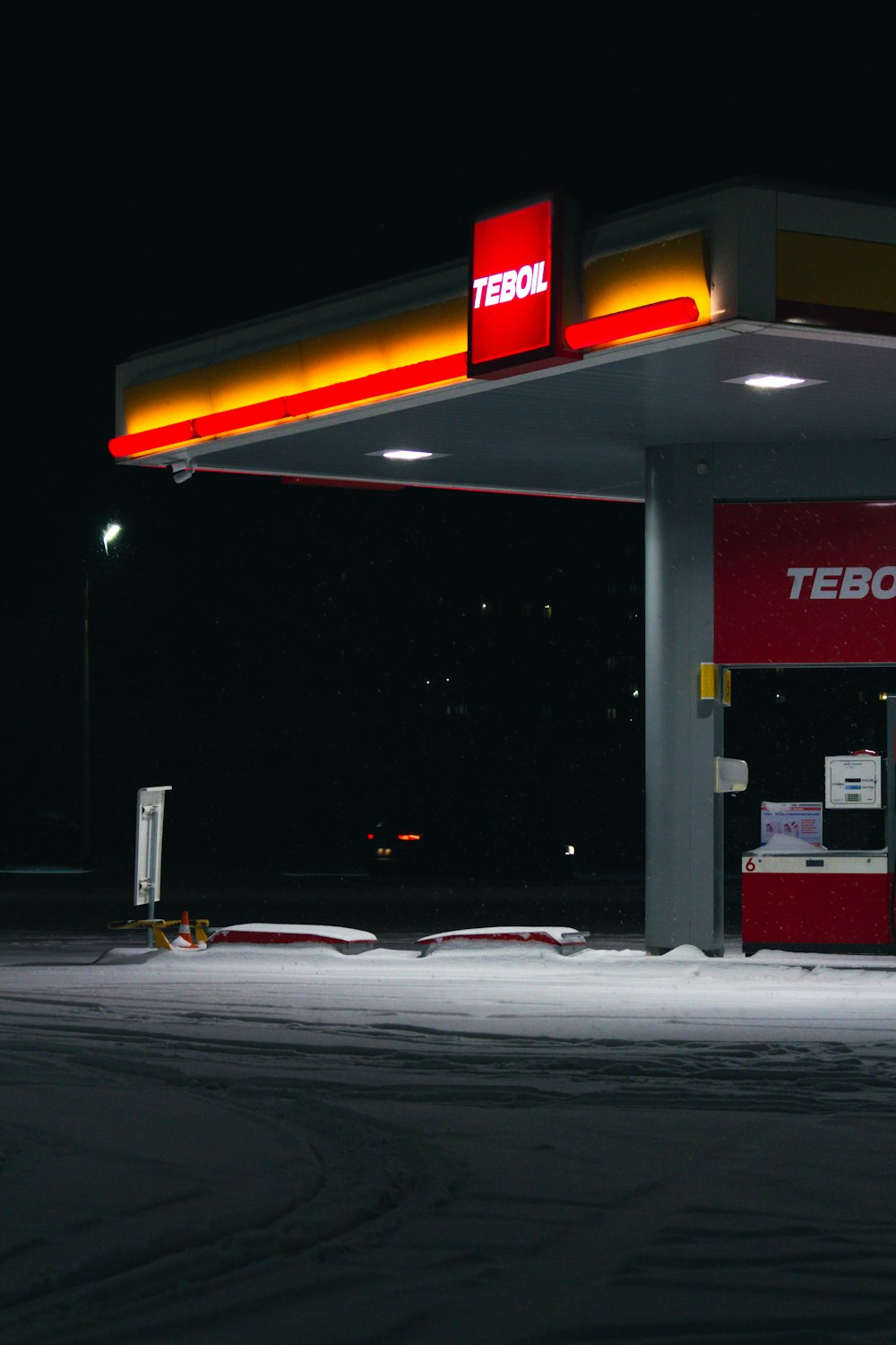 a gas station at night