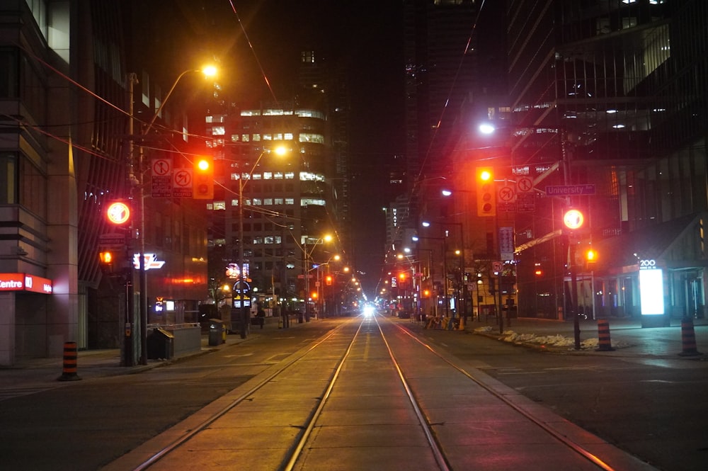 a city street at night