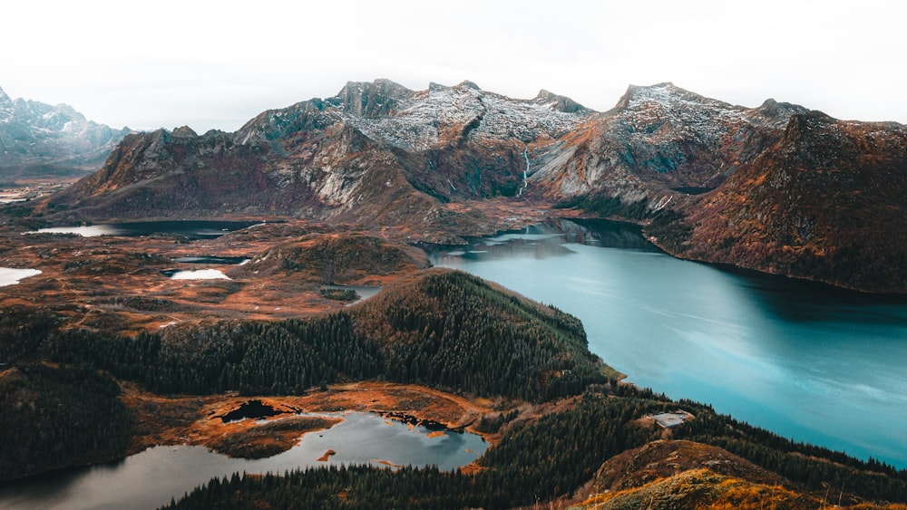 a lake surrounded by mountains