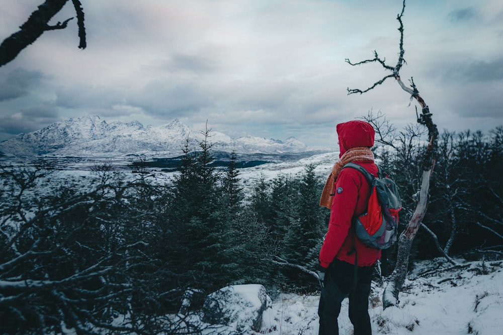 a person standing on a snowy mountain