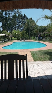 a pool in a backyard