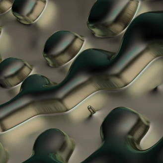 A smooth, organic blob-shaped card featuring quirky pop art resin toys with soft shadows.