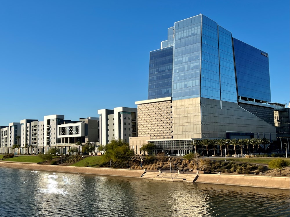 a large building next to a body of water