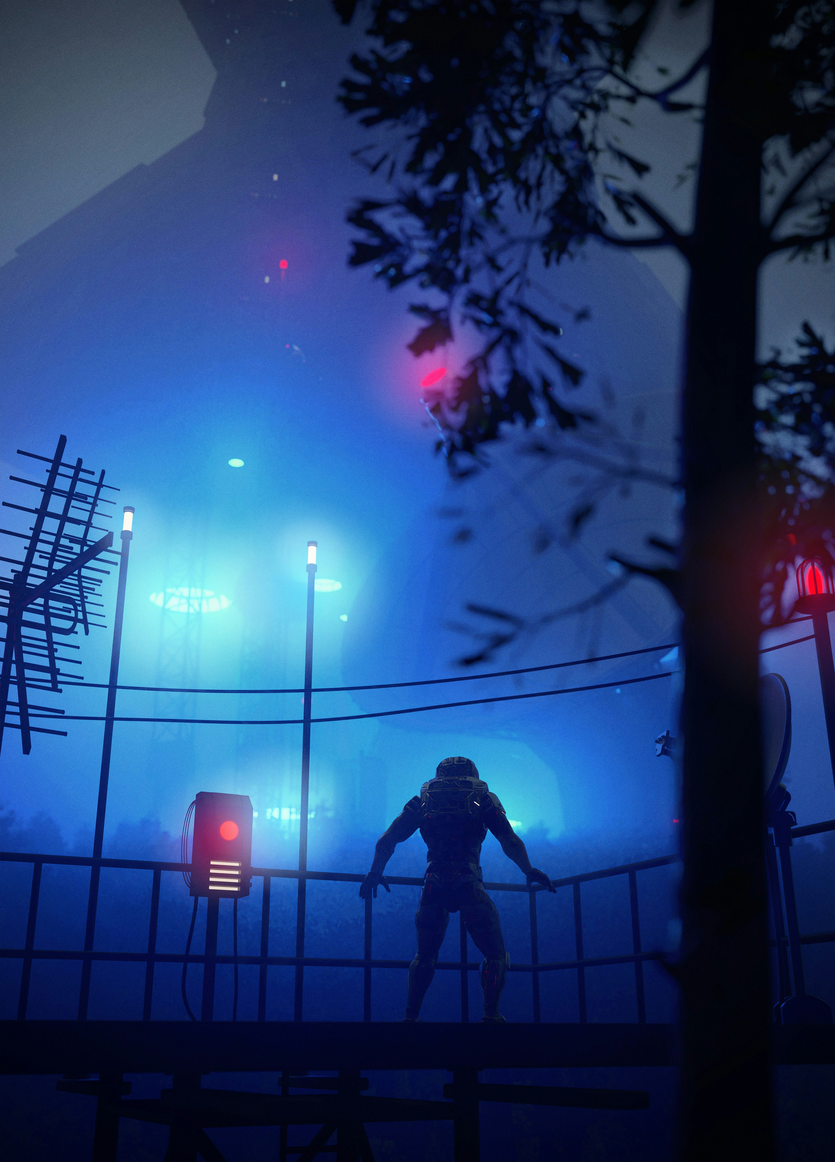 Eine Person steht an einer Straßenecke