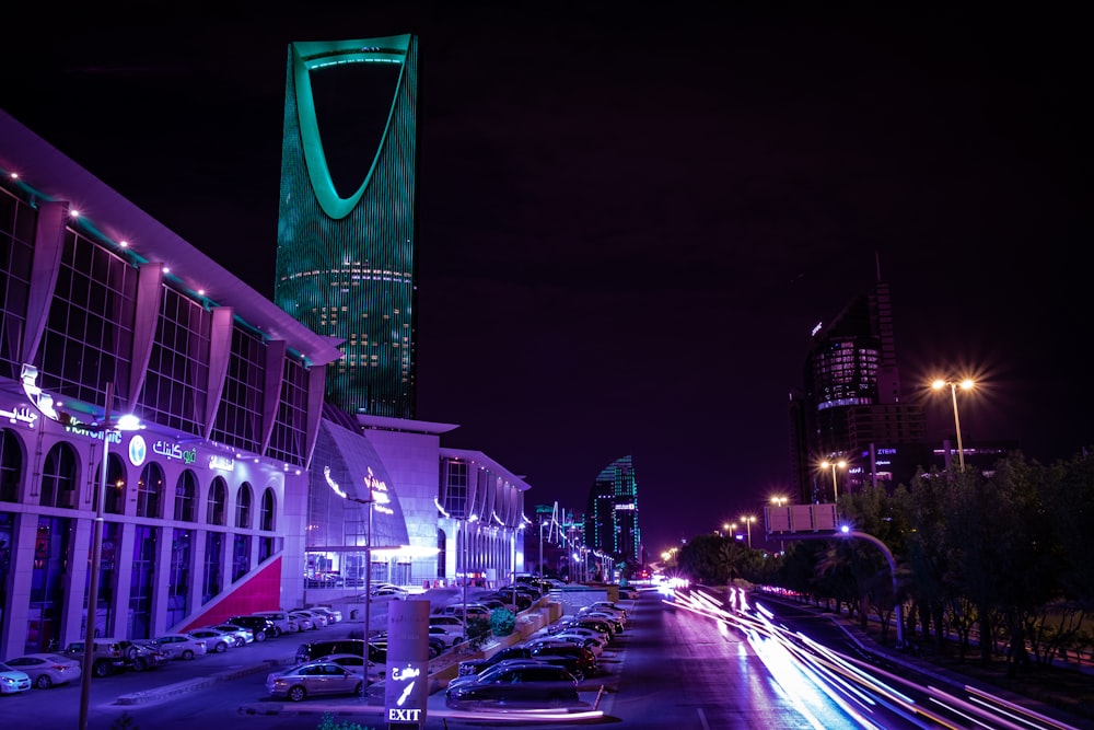 a city street at night