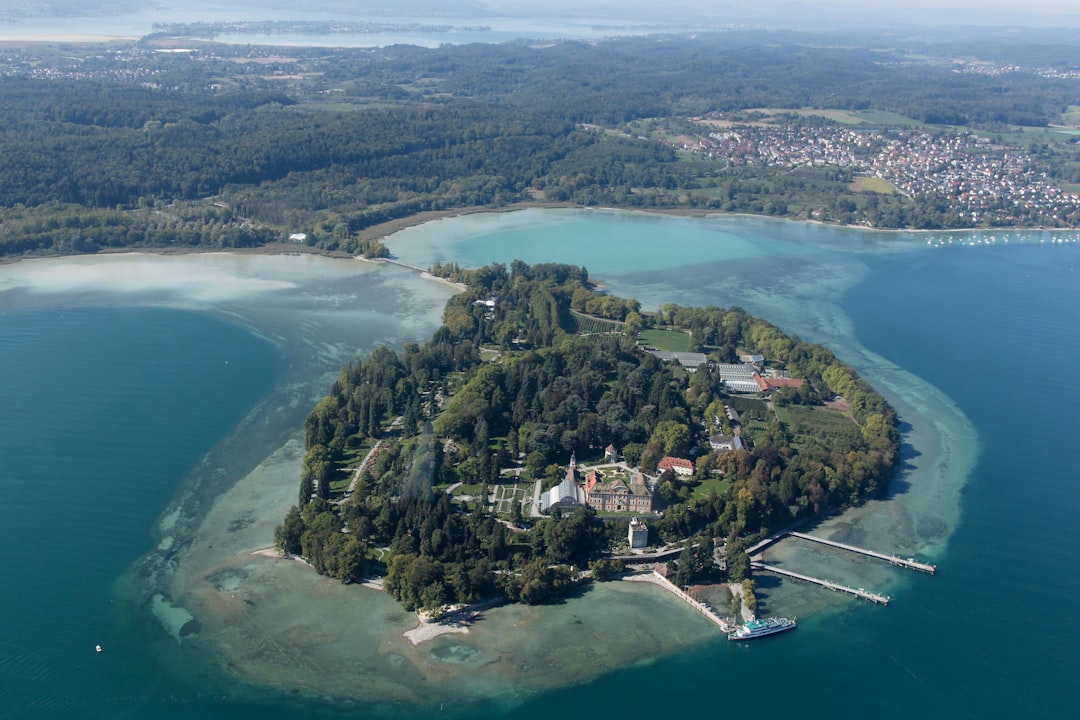 an aerial view of an island,