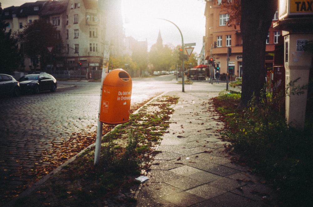 a street with a traffic cone on it