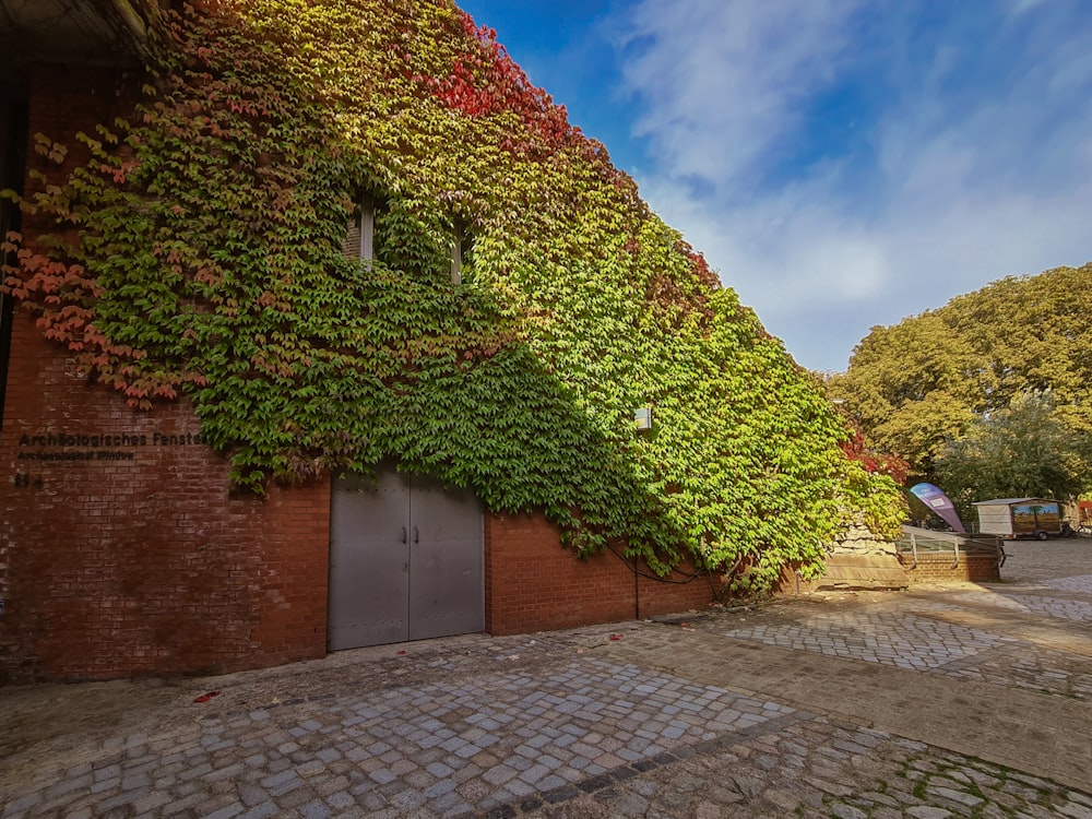 a brick building with a brick walkway