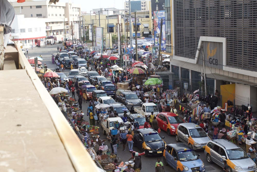 a busy street full of people