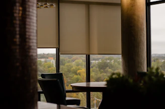 a table and chairs in a room