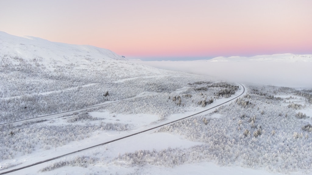 a road in a snowy landscape