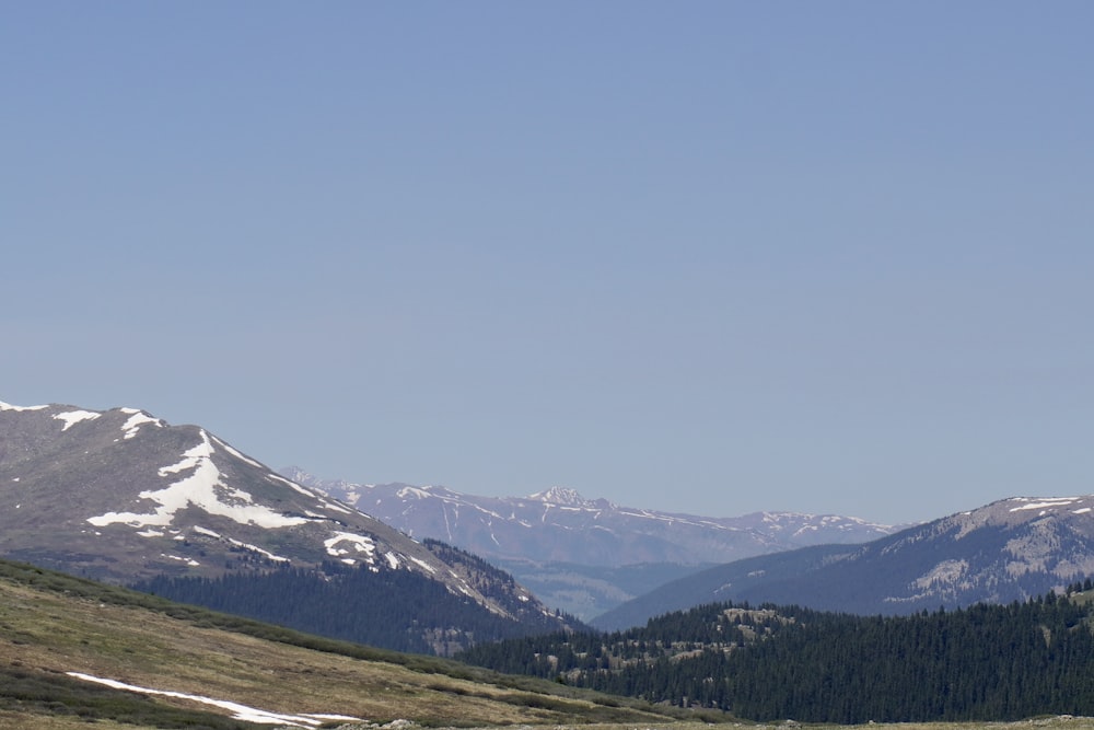 a landscape with mountains and trees