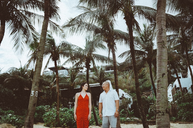 Romantic couple under palm trees