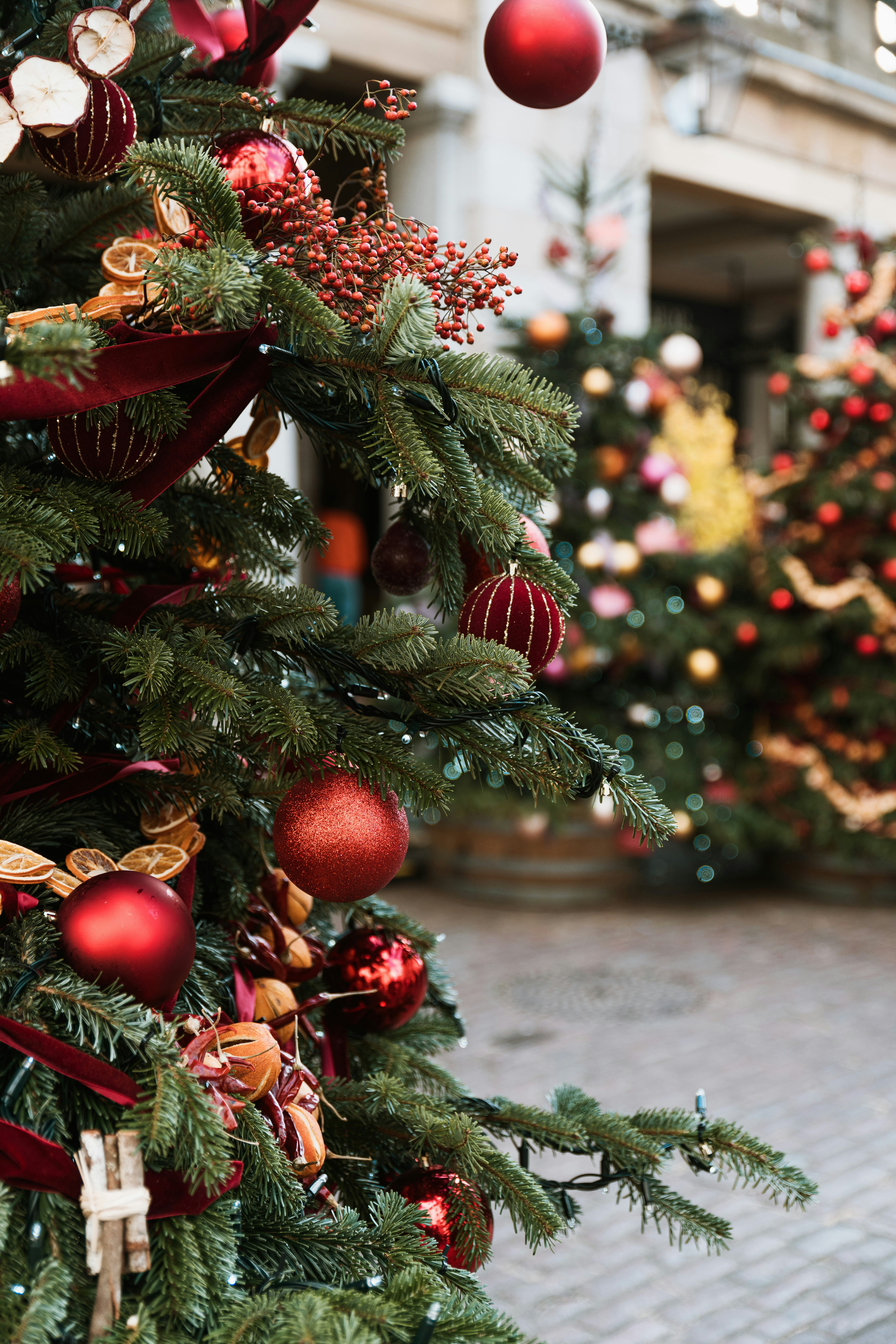 a christmas tree with ornaments and lights