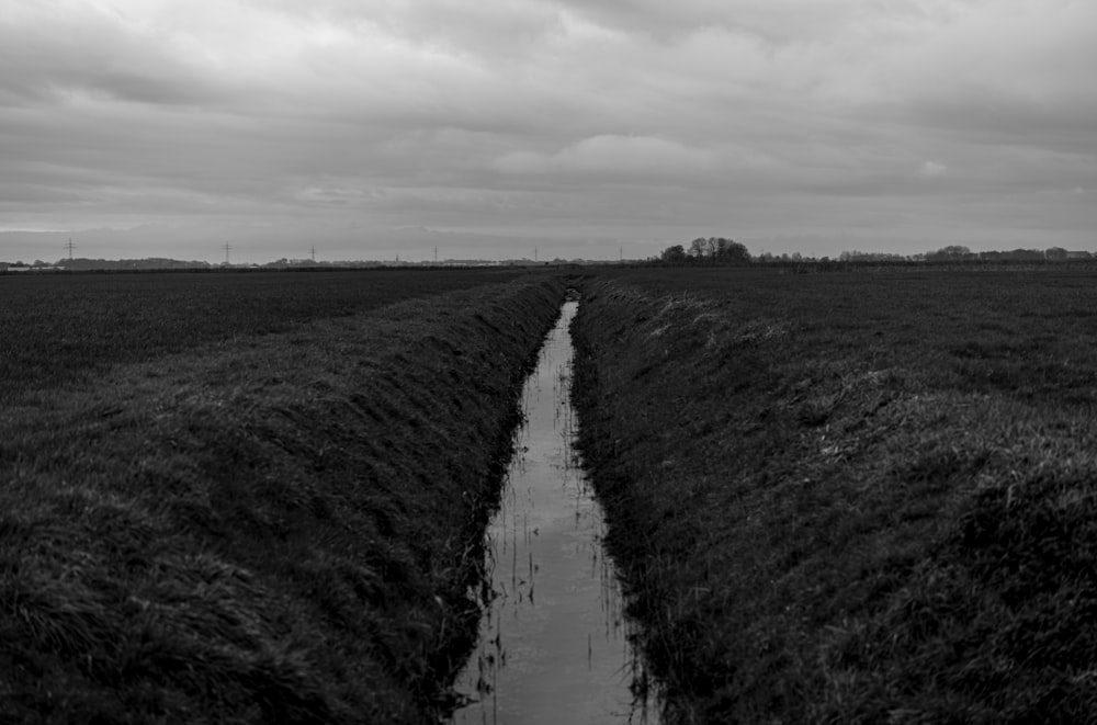 a dirt road in a field