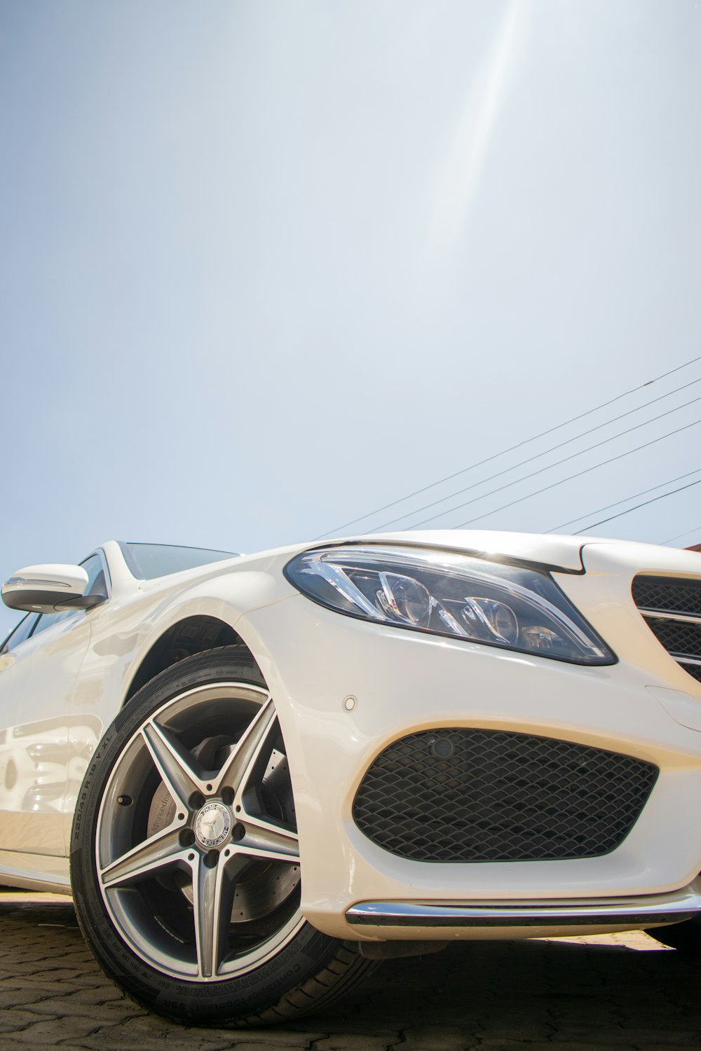 a white car with a black rim