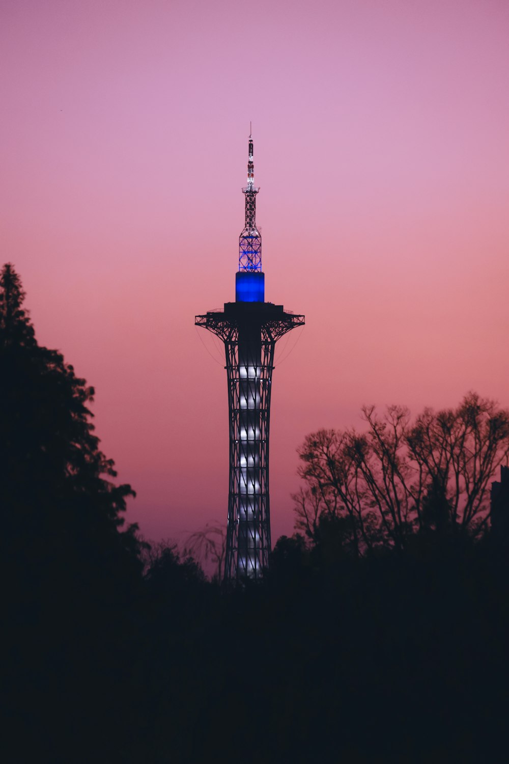 a tall tower with lights