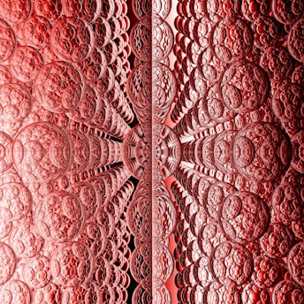 A complex fractal pattern featuring an array of intricately textured circular shapes, creating a symmetrical design. The pattern creates a sense of depth and perspective, with the circles appearing to extend infinitely inward.