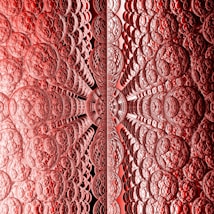 A complex fractal pattern featuring an array of intricately textured circular shapes, creating a symmetrical design. The pattern creates a sense of depth and perspective, with the circles appearing to extend infinitely inward.