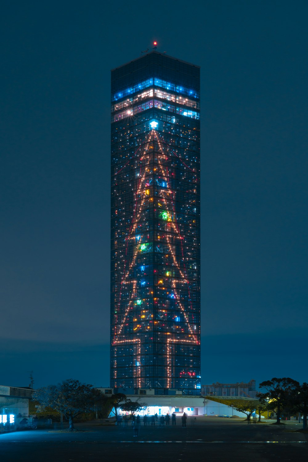 a tall building with lights