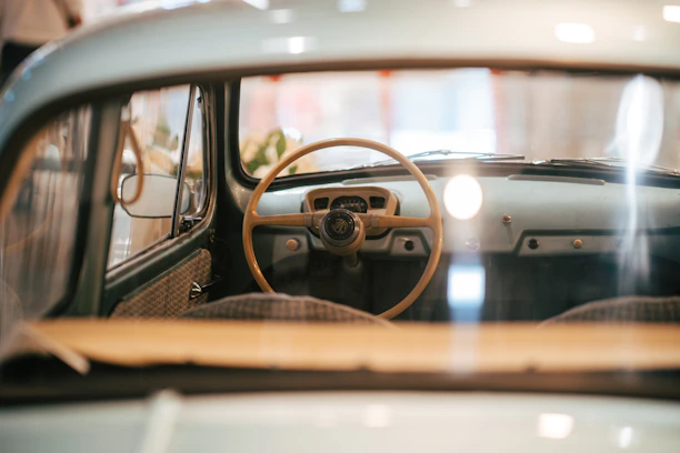 a car with a steering wheel
