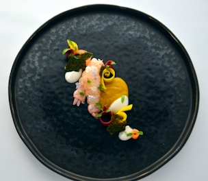 a plate with food on it