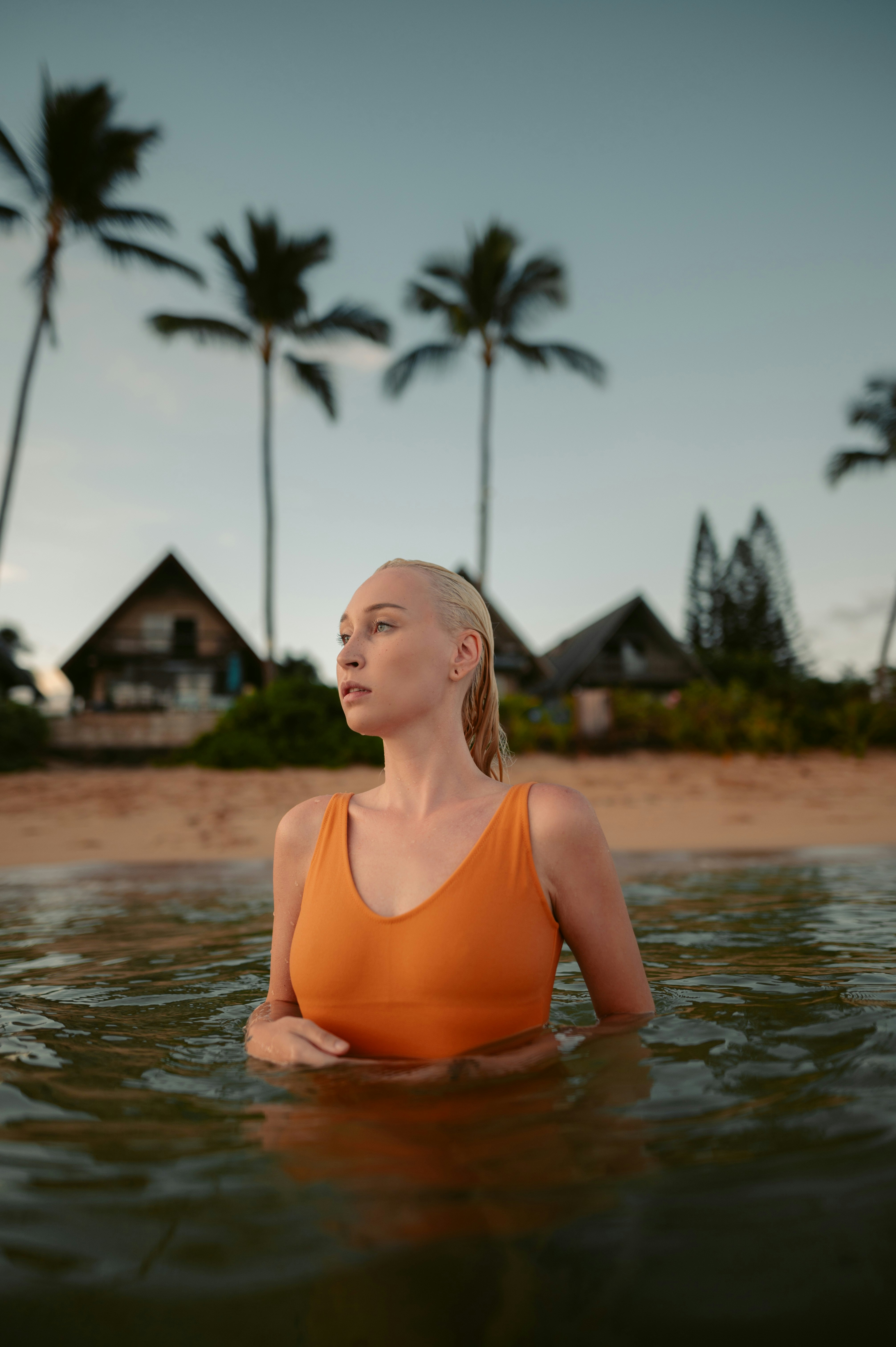 a woman in a garment in water