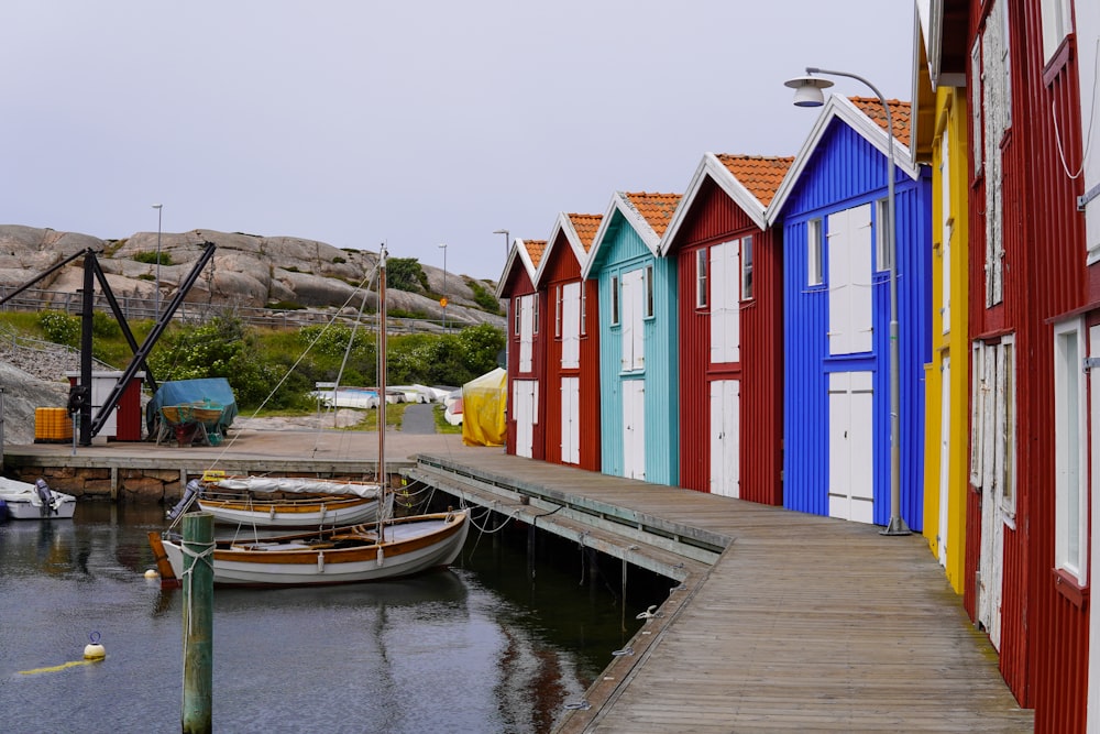 a row of colorful houses on a dock