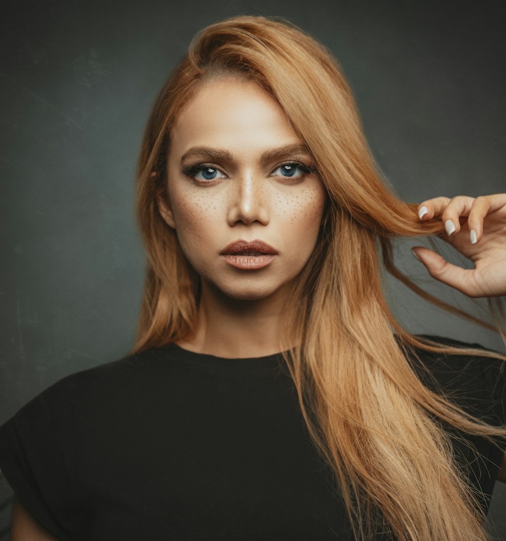 a woman with long hair