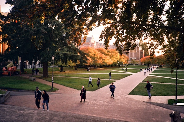 college students walking on campus
